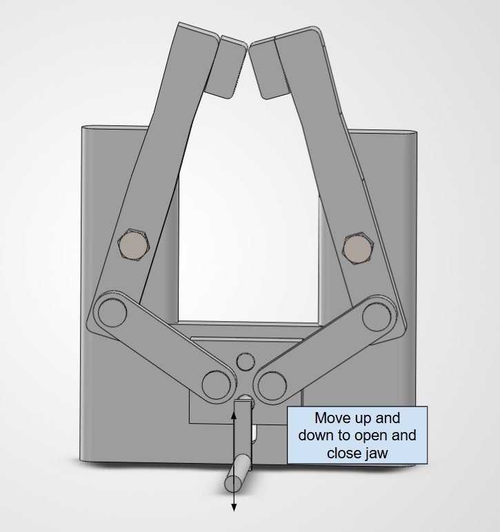 V1 gripper front view with fingers closed
