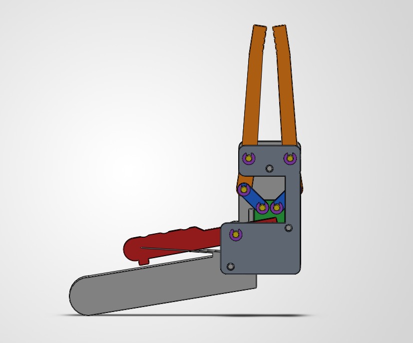 V2 gripper front view showing the lid, links and pins